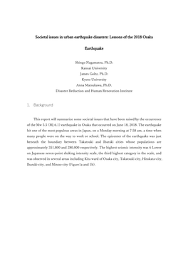 Lessons of the 2018 Osaka Earthquake 1. Background