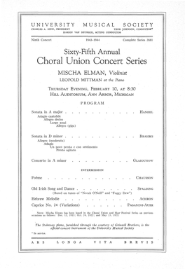 Choral Union Concert Series MISCHA ELMAN, Violinist LEOPOLD MITTMAN at the Piano