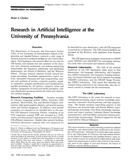 Research in Artificial Intelligence at the University of Pennsylvania