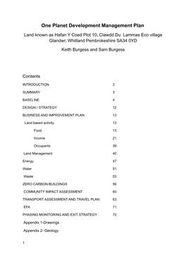 One Planet Development Management Plan