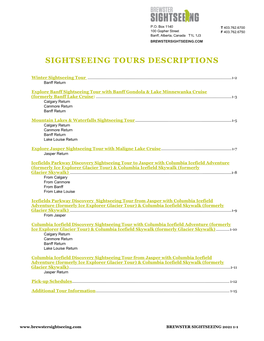 Sightseeing Tours Descriptions