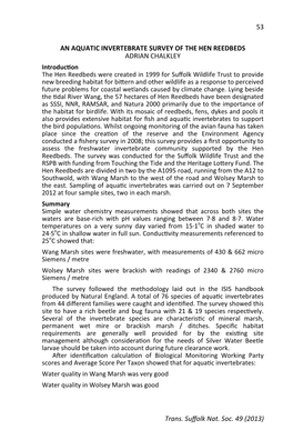 An Aquatic Invertebrate Survey of the Hen Reedbeds 53