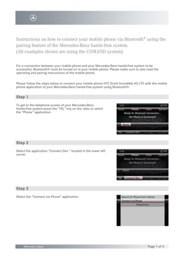 Instructions on How to Connect Your Mobile Phone Via Bluetooth® Using the Pairing Feature of the Mercedes-Benz Hands-Free System