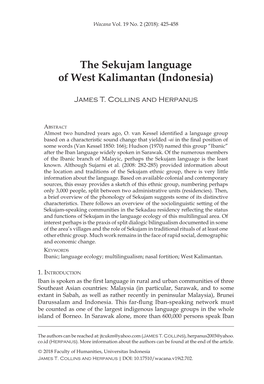 The Sekujam Language of West Kalimantan (Indonesia)