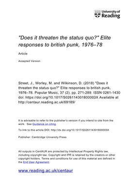 "Does It Threaten the Status Quo?" Elite Responses to British Punk, 1976–78