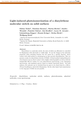 Light-Induced Photoisomerization of a Diarylethene Molecular Switch on Solid Surfaces