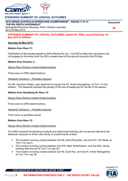 STEWARDS SUMMARY of JUDICIAL OUTCOMES Page