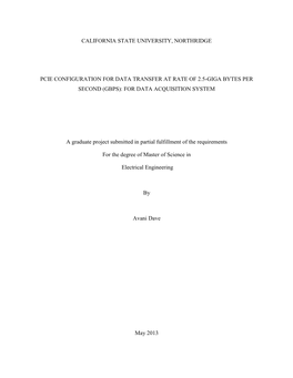 California State University, Northridge Pcie Configuration for Data Transfer at Rate of 2.5-Giga Bytes Per Second (Gbps): for Da