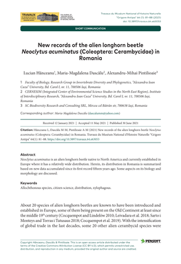 New Records of the Alien Longhorn Beetle Neoclytus Acuminatus (Coleoptera: Cerambycidae) in Romania