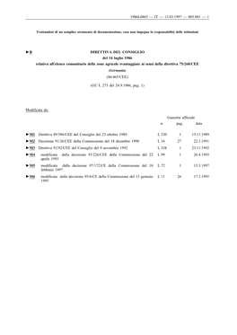 B DIRETTIVA DEL CONSIGLIO Del 14 Luglio 1986 Relativa All'elenco