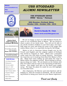 USS Stoddard Alumni Newsletter—April 2016 Page 2