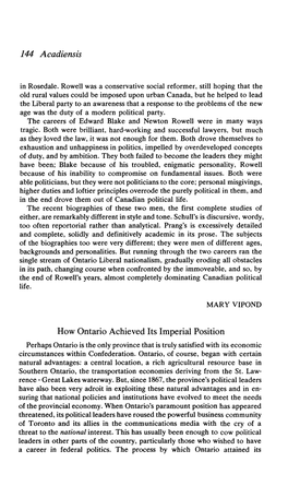 144 Acadiensis How Ontario Achieved Its Imperial Position