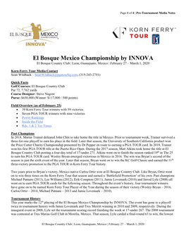 El Bosque Mexico Championship by INNOVA El Bosque Country Club | Leon, Guanajuato, Mexico | February 27 – March 1, 2020