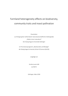 Farmland Heterogeneity Effects on Biodiversity, Community Traits and Insect Pollination