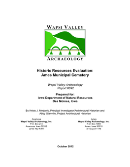 Historic Resources Evaluation: Ames Municipal Cemetery