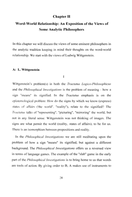 Chapter II Word-World Relationship: an Exposition of the Views of Some Analytic Philosophers