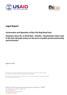 Legal Report : Construction and Operation of Kyiv City Ring Road