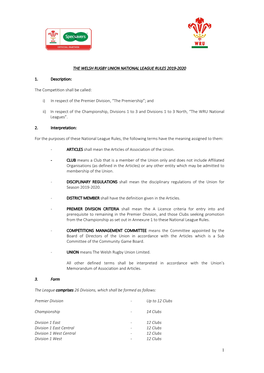 1 the Welsh Rugby Union National League Rules 2019