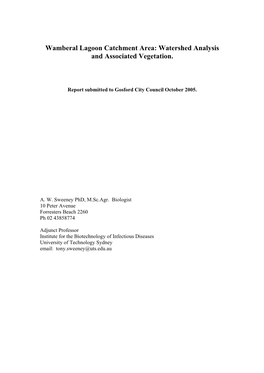 Wamberal Lagoon Catchment Area: Watershed Analysis and Associated Vegetation