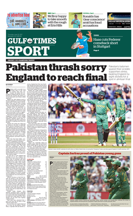 GULF TIMES Comeback Short in Stuttgart SPORT Page 4 CRICKET / ICC CHAMPIONS TROPHY