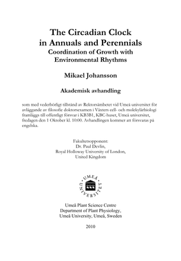 The Circadian Clock in Annuals and Perennials Coordination of Growth with Environmental Rhythms