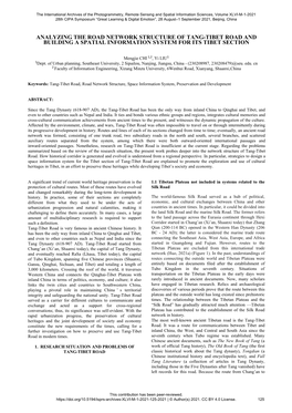 Analyzing the Road Network Structure of Tang-Tibet Road and Building a Spatial Information System for Its Tibet Section