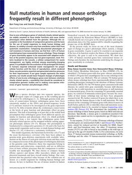 Null Mutations in Human and Mouse Orthologs Frequently Result in Different Phenotypes