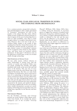 Social Class and Local Tradition in Nubia: the Evidence from Archaeology