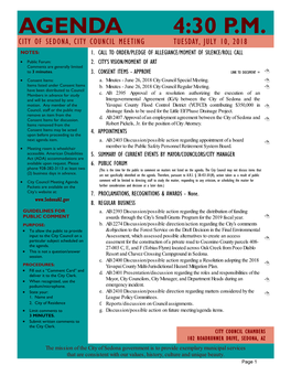Agenda 4:30 P.M. City of Sedona, City Council Meeting Tuesday, July 10, 2018