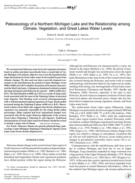 Paleoecology of a Northern Michigan Lake and the Relationship Among Climate, Vegetation, and Great Lakes Water Levels