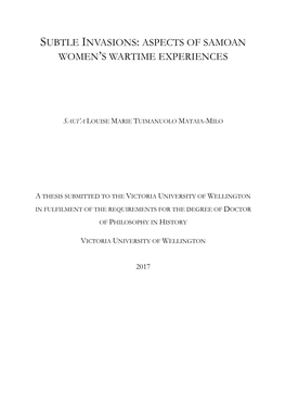 Aspects of Samoan Women's Wartime Experiences