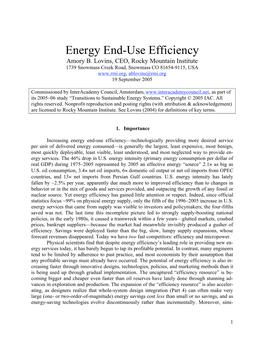 Energy End-Use Efficiency Amory B