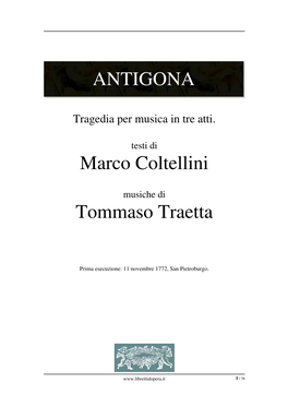 ANTIGONA Marco Coltellini Tommaso Traetta