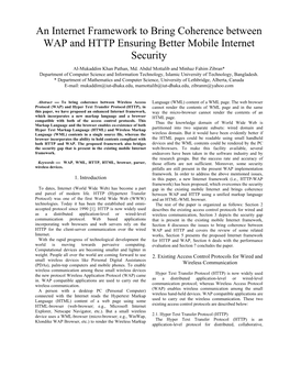 An Internet Framework to Bring Coherence Between WAP and HTTP Ensuring Better Mobile Internet Security