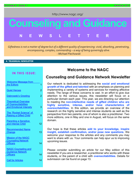 The NAGC Counseling and Guidance Network Newsletter