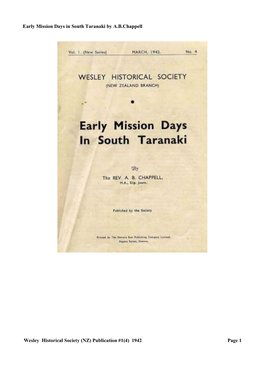 Early Mission Days in South Taranaki by A.B.Chappell