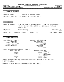 BATTLE of MIDDLE CREEK Other Name/Site Number: Middle Creek Battlefield