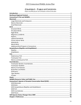 CHAPTER 1 - TABLE of CONTENTS FISH and WILDLIFE of CONSERVATION CONCERN Introduction