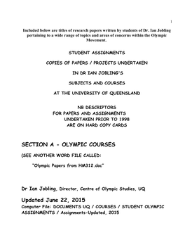 OLYMPIC COURSES Updated June 22, 2015