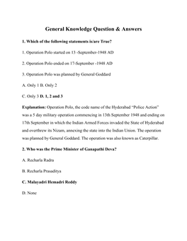 General Knowledge Question & Answers