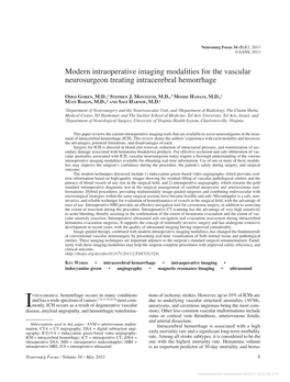 Modern Intraoperative Imaging Modalities for the Vascular Neurosurgeon Treating Intracerebral Hemorrhage