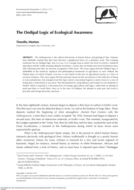 The Oedipal Logic of Ecological Awareness