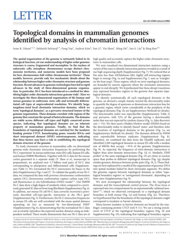 Topological Domains in Mammalian Genomes Identified by Analysis of Chromatin Interactions