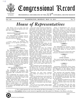 Congressional Record United States Th of America PROCEEDINGS and DEBATES of the 113 CONGRESS, SECOND SESSION