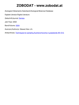 Techniques for Sampling Auchenorrhyncha in Grasslands 491-512 © Biologiezentrum Linz/Austria; Download Unter