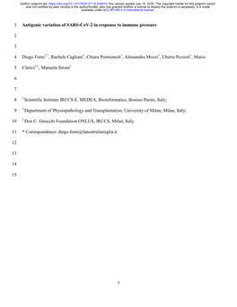 1 Antigenic Variation of SARS-Cov-2 in Response to Immune Pressure 1 2