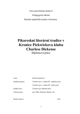 Pikareskní Literární Tradice V Kronice Pickwickova Klubu Charlese Dickense Diplomová Práce