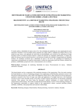 Identidade De Marca Como Driver De Estratégias De Marketing: Um Estudo Sobre a Marca Hyundai