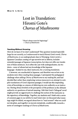 Hiromi Goto's Chorus of Mushrooms, and Also As an Image for the Beginning of a Hyphen Ated Canadian Text