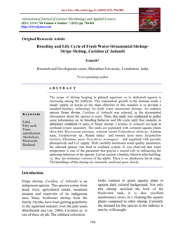 Breeding and Life Cycle of Fresh Water Ornamnetal Shrimp- Stripe Shrimp, Caridina Cf. Babaulti
